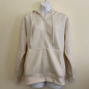 Forever 21 White Cream Fleece Zip Up Hoodie